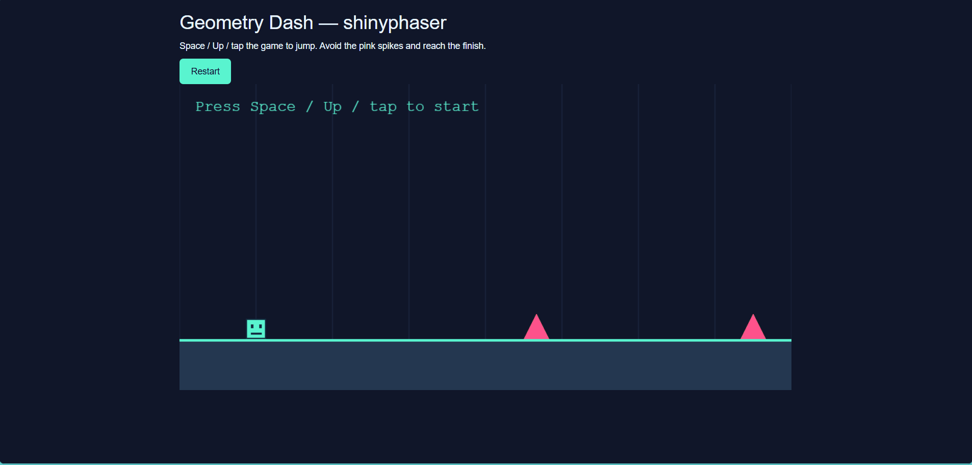 Geometry Dash example with a cube jumping over spikes